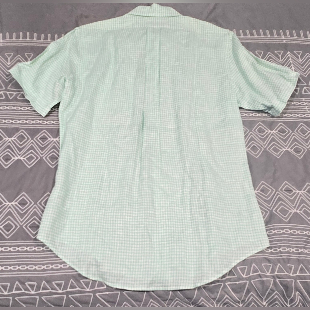 Brooks Brothers Irish Linen Green And White Gingham Regent Polo Size Medium - Picture 8 of 9